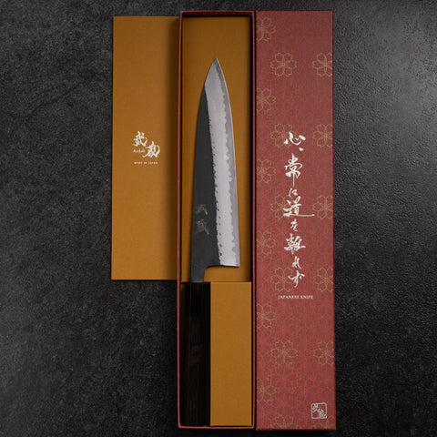 Gyuto Blue Super Kurouchi Damas Manche en Buffle et Ébène 210mm