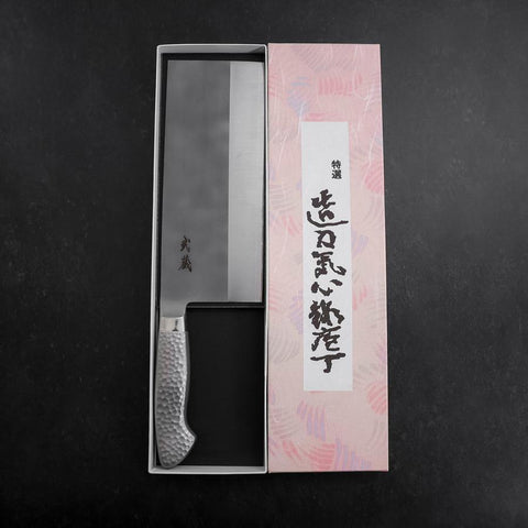 Hachoir Chinois AUS-8 Nashiji Inox Intégral Manche Occidental 205mm-[Musashi]-[Couteaux de cuisine japonais]