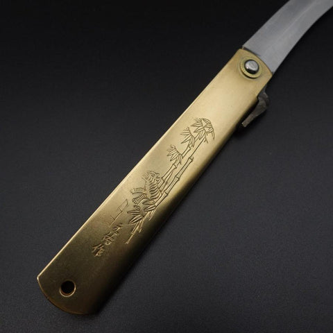 Higonokami Aogami #2 Damas Laiton 120mm-[Musashi]-[Couteaux de cuisine japonais]