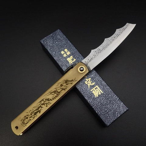 Higonokami Ryubu-Dragon Aogami #2 Laiton 120mm-[Musashi]-[Couteaux de cuisine japonais]