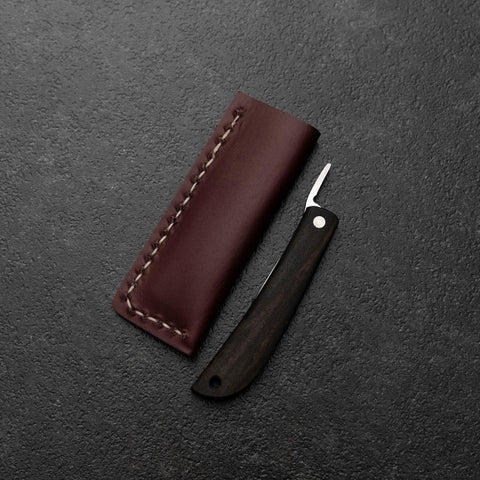 Higonokami VG-10 Kaki Noir Couteau d’Extérieur 60 mm avec Étui en Cuir Rouge Vin-[Musashi]-[Couteaux de cuisine japonais]