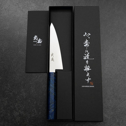 Honesuki VG-10 Damas Manche en Bois de Bouleau Bleu 150mm-[Musashi]-[Couteaux de cuisine japonais]