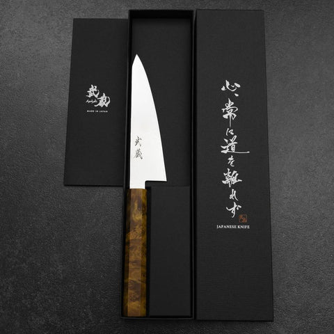 Honesuki VG-10 Damas Manche en Bois de Bouleau Jaune 150mm-[Musashi]-[Couteaux de cuisine japonais]