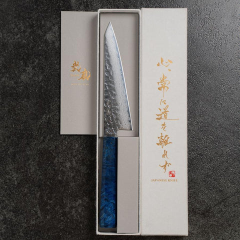 Honesuki VG-10 Tsuchime Damascus Blue Birch Handle 150mm (5.9”)-[Musashi]-[Japanese-Kitchen-Knives]