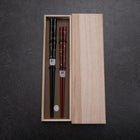 Hosomi Hangai (incrustation de nacre) Ensemble de baguettes japonaises en bois laqué 215mm Rouge et 235mm Noir avec boîte en bois de paulownia-[Musashi]-[Couteaux de cuisine japonais]
