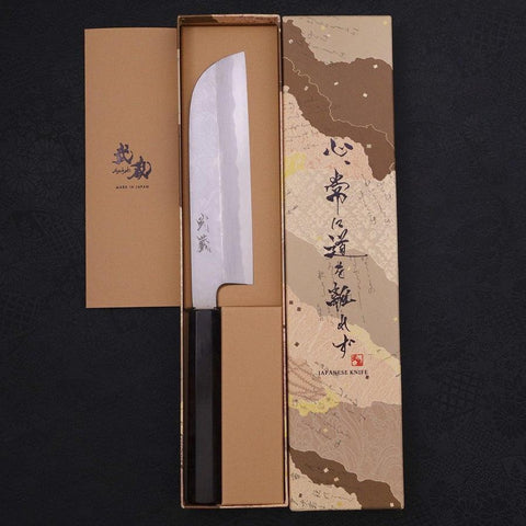 Kama Usuba (Kansai) Blue Steel #2 Suminagashi Manche en Buffle et Ébène 180mm-[Musashi]-[Couteaux de cuisine japonais]