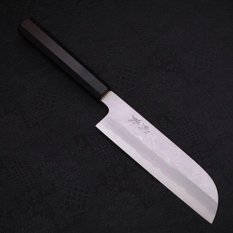 Kama Usuba (Kansai) Blue Steel #2 Suminagashi Manche en Buffle et Ébène 180mm-[Musashi]-[Couteaux de cuisine japonais]