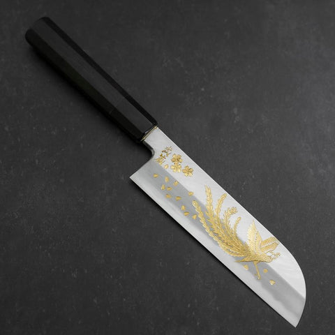 Kama Usuba White steel #2 Kasumi Chokin Phoenix-Sakura Manche en Buffle et Ébène 180mm-[Musashi]-[Couteaux de cuisine japonais]