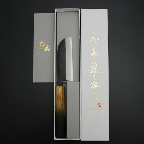 Kawamuki White Steel #1 Kurouchi Manche Yaki Urushi 100mm-[Musashi]-[Couteaux de cuisine japonais]