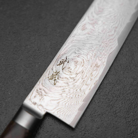Kiritsuke AUS-10 Damas Manche Occidental Marron 210mm-[Musashi]-[Couteaux de cuisine japonais]