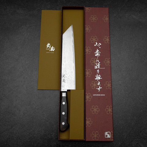 Kiritsuke AUS-10 Damas Manche Occidental Marron 210mm-[Musashi]-[Couteaux de cuisine japonais]