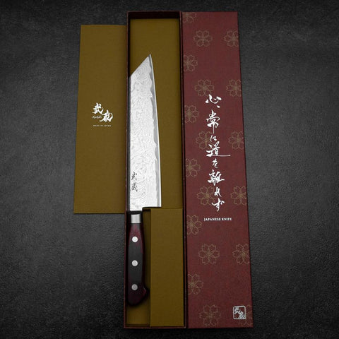 Kiritsuke AUS-10 Damas Manche Occidental Rouge 210mm-[Musashi]-[Couteaux de cuisine japonais]