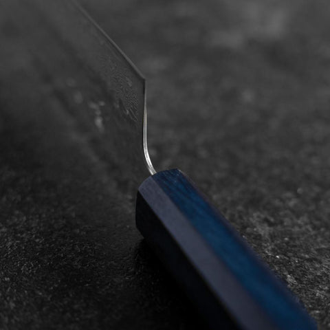 Kiritsuke AUS-10 Miroir Tsuchime Damas Manche Urushi Bleu Sombre 240mm-[Musashi]-[Couteaux de cuisine japonais]