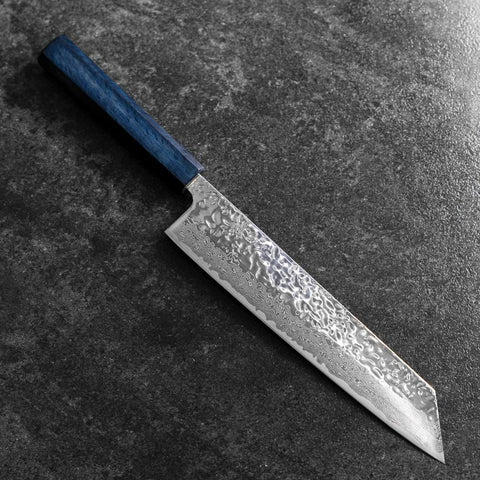 Kiritsuke AUS-10 Miroir Tsuchime Damas Manche Urushi Bleu Sombre 240mm-[Musashi]-[Couteaux de cuisine japonais]