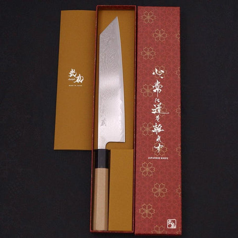 Kiritsuke AUS-10 Nickel en Vagues Damas Manche en Buffle et Magnolia 240mm-[Musashi]-[Couteaux de cuisine japonais]