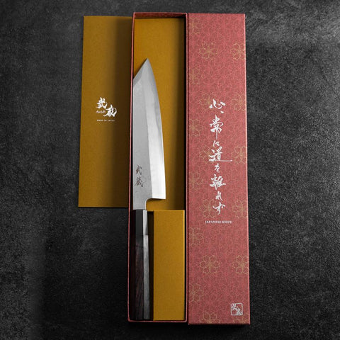 Kiritsuke Blue Steel #1 Suminagashi Manche en Buffle et Ébène 200mm-[Musashi]-[Couteaux de cuisine japonais]