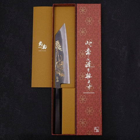 Kiritsuke Blue Steel #2 Kurouchi Chokin Tigre-Bambou Manche en Buffle et Ébène 210mm-[Musashi]-[Couteaux de cuisine japonais]