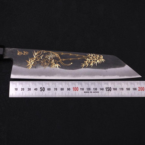 Kiritsuke Blue Steel #2 Kurouchi Chokin Tigre-Bambou Manche en Buffle et Ébène 210mm-[Musashi]-[Couteaux de cuisine japonais]