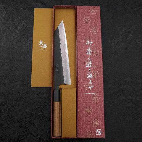 Kiritsuke Blue Steel #2 Kurouchi Damas Manche en Buffle et Bois de Teck 210mm-[Musashi]-[Couteaux de cuisine japonais]