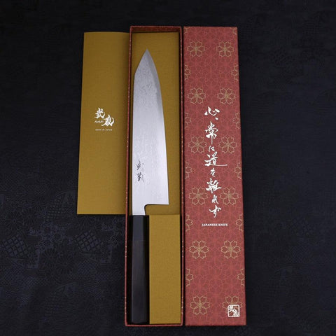 Kiritsuke Blue Steel #2 Suminagashi Manche Buffle et Ébène 240mm-[Musashi]-[Couteaux de cuisine japonais]