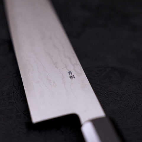 Kiritsuke Blue Steel #2 Suminagashi Manche en Buffle et Ébène 240mm-[Musashi]-[Couteaux de cuisine japonais]
