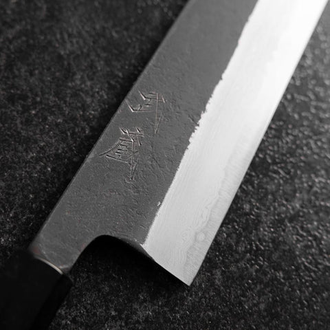 Kiritsuke Blue Super Kurouchi Damas Manche Buffle et Ébène 210mm-[Musashi]-[Couteaux de cuisine japonais]