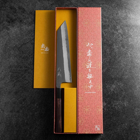 Kiritsuke Blue Super Kurouchi Damas Manche Buffle et Ébène 210mm-[Musashi]-[Couteaux de cuisine japonais]