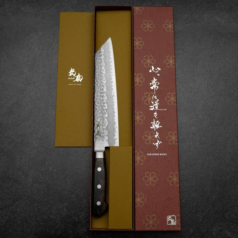 Kiritsuke Blue Super Tsuchime Manche Occidental Marron 210mm-[Musashi]-[Couteaux de cuisine japonais]