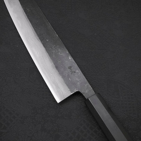 Kiritsuke Blue Steel #2 Kurouchi Damascus Buffalo Ebony Handle 210mm-[Musashi]-[Japanese-Kitchen-Knives]
