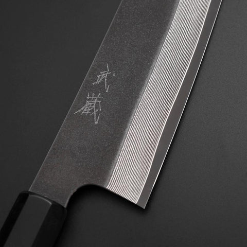 Kiritsuke Cobalt Stainless HRC62 Kurouchi Damascus Buffalo Ebony Handle 210mm (8.3”)-[Musashi]-[Couteaux de cuisine japonais]