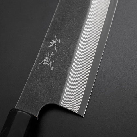 Kiritsuke Cobalt Stainless HRC62 Kurouchi Damascus Buffalo Ebony Handle 240mm (9.4”)-[Musashi]-[Couteaux de cuisine japonais]