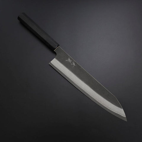 Kiritsuke Cobalt Stainless HRC62 Kurouchi Damascus Buffalo Ebony Handle 240mm (9.4”)-[Musashi]-[Couteaux de cuisine japonais]