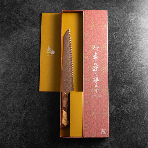 Kiritsuke Couteau à pain VG-10 Miroir Damas Manche en Érable 210mm - Marron-[Musashi]-[Couteaux de cuisine japonais]