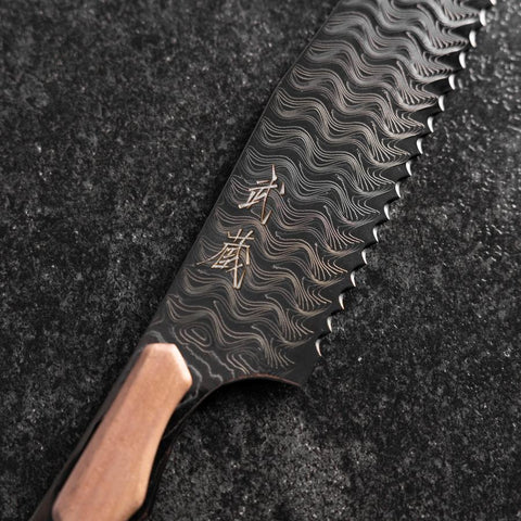Kiritsuke Couteau à pain VG-10 Miror Damas Manche en Érable 210mm - Noir-[Musashi]-[Couteaux de cuisine japonais]