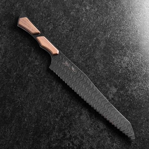 Kiritsuke Couteau à pain VG-10 Miror Damas Manche en Érable 210mm - Noir-[Musashi]-[Couteaux de cuisine japonais]