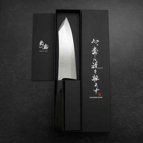 Kiritsuke Deba Honyaki Silver steel #3 Miroir Manche en Buffle et Ébène 180mm-[Musashi]-[Couteaux de cuisine japonais]