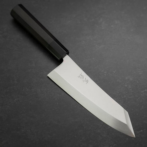 Kiritsuke Deba Honyaki Silver steel #3 Miroir Manche en Buffle et Ébène 180mm-[Musashi]-[Couteaux de cuisine japonais]