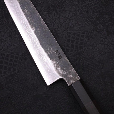 Kiritsuke Gyuto Blue Steel #1 Kurouchi Suminagashi Manche en Buffle et Ébène 200mm-[Musashi]-[Couteaux de cuisine japonais]