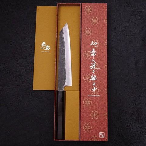 Kiritsuke Gyuto Blue Steel #1 Kurouchi Suminagashi Manche en Buffle et Ébène 200mm-[Musashi]-[Couteaux de cuisine japonais]