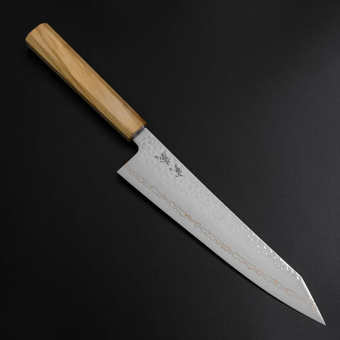 Kiritsuke Gyuto SLD Damas coloré Tsuchime au Nickel Manche en Olivier 210mm Édition limitée-[Musashi]-[Couteaux de cuisine japonais]