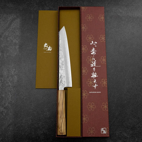 Kiritsuke Gyuto Silver Steel #3 Nashiji Manche en Olivier 205mm-[Musashi]-[Couteaux de cuisine japonais]