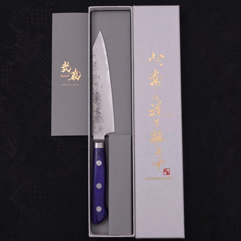 Kiritsuke Petty Acier Bleu #2 Revêtement Inox Nashiji Manche Occidental Violet 135mm-[Musashi]-[Couteaux de cuisine japonais]