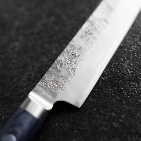 Kiritsuke Petty Blue Steel #2 Nashiji Revêtement inox Manche Occidental Bleu Sombre 140mm-[Musashi]-[Couteaux de cuisine japonais]