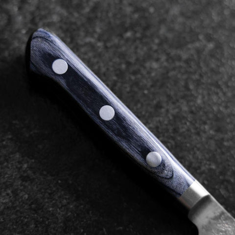 Kiritsuke Petty Blue Steel #2 Nashiji Revêtement inox Manche Occidental Bleu Sombre 140mm-[Musashi]-[Couteaux de cuisine japonais]