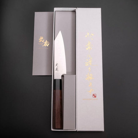 Kiritsuke Petty SLD Miroir Manche en Buffle et Noyer 125mm-[Musashi]-[Couteaux de cuisine japonais]