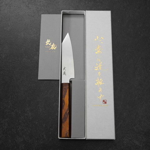Kiritsuke Petty SLD Mirror Red Yamanaka-Urushi Handle 125mm (4.9”)-[Musashi]-[Couteaux de cuisine japonais]