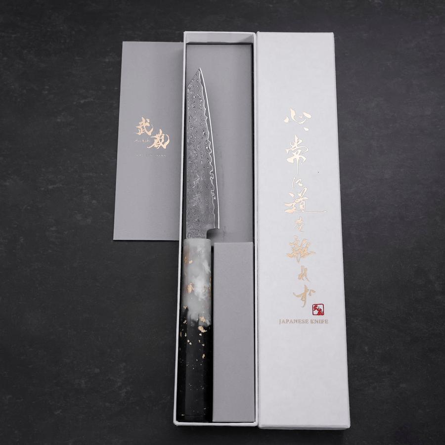 Kiritsuke Petty VG-10 Damas Manche Océan Blanc Noir et Or 130mm-[Musashi]-[Couteaux de cuisine japonais]
