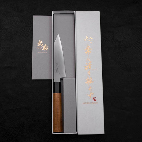 Kiritsuke Petty White Steel #2 Kasumi Manche en Buffle et Bois de Teck 120mm-[Musashi]-[Couteaux de cuisine japonais]