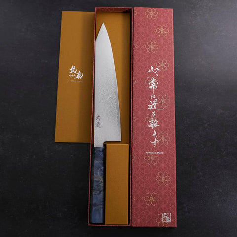 Kiritsuke SG-2 Nickel en Vagues Damas Manche en Érable Bleu 240mm-[Musashi]-[Couteaux de cuisine japonais]