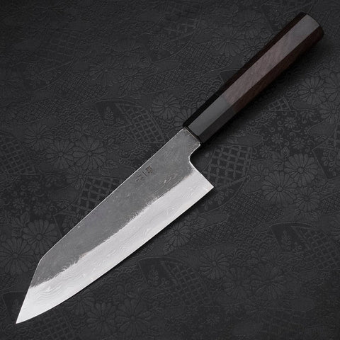 Kiritsuke Santoku Blue Steel #1 Kurouchi Suminagashi Manche en Buffle et Ébène 170mm-[Musashi]-[Couteaux de cuisine japonais]